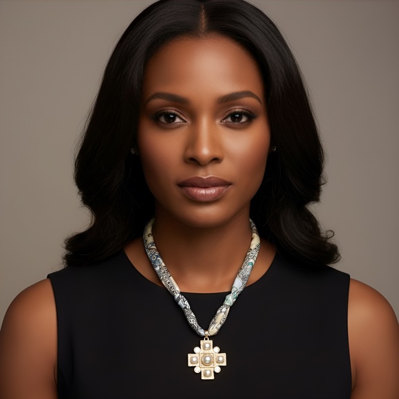 Geometric Cross Pendant Scarf Necklace - Picture 1 of 2